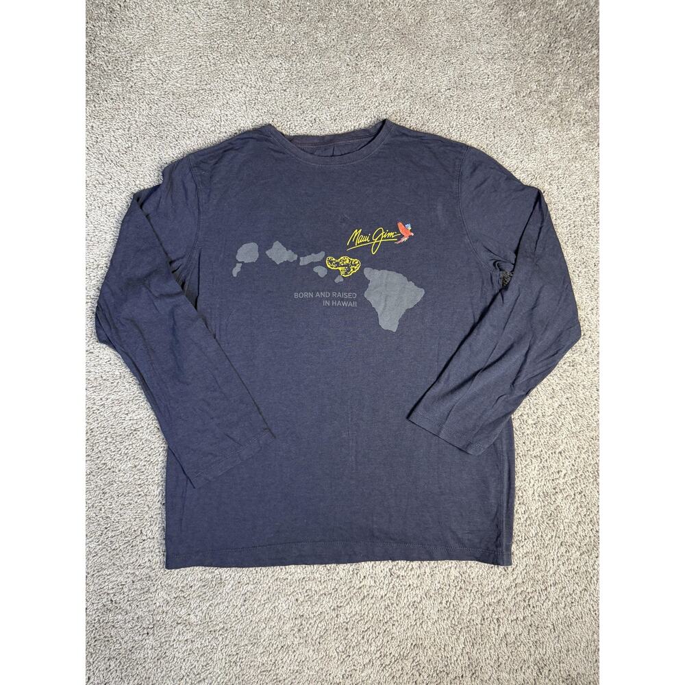 Maui Jim Shirt Mens L Blue Born & Raised Hawaii Graphic Long Sleeve Bamboo Blend